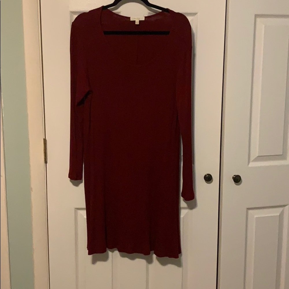 Red Long Sleeved Ribbed Winter Dress